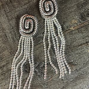 NEW Silver Swirl Crystal Fringe Earrings